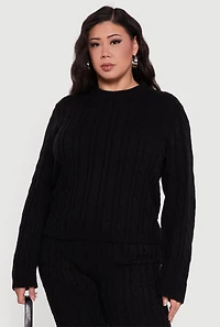 Plus Long Sleeve Cable Knit Sweater
