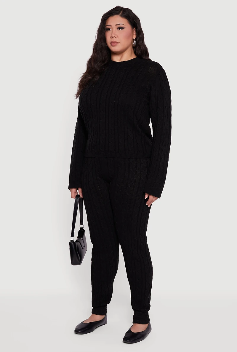 Plus Long Sleeve Cable Knit Sweater