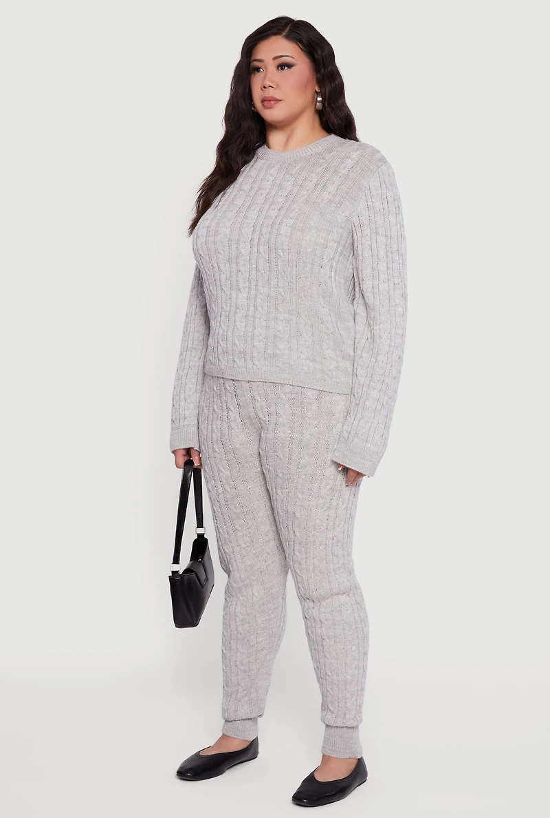 Plus Long Sleeve Cable Knit Sweater