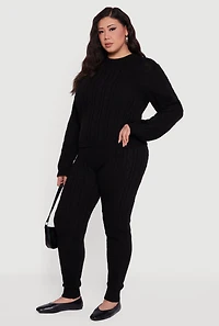 Womens Plus Cable Knit High Waisted Joggers,