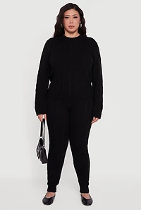 Womens Plus Cable Knit High Waisted Joggers,