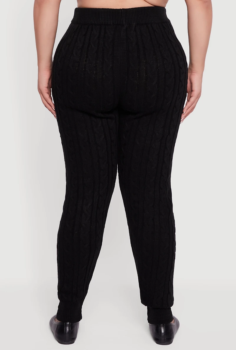 Womens Plus Cable Knit High Waisted Joggers,