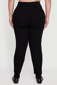 Womens Plus Cable Knit High Waisted Joggers,