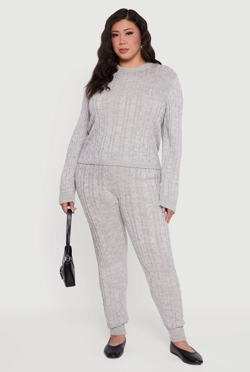 Plus Cable Knit High Waisted Joggers