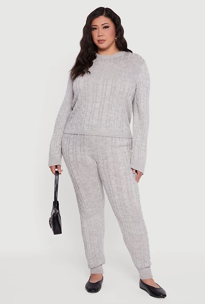 Plus Cable Knit High Waisted Joggers