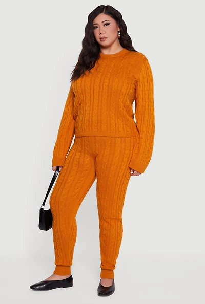 Plus Cable Knit High Waisted Joggers
