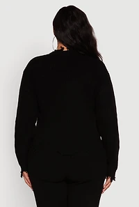 Womens Plus Crochet V-Neck Frayed Sweater,