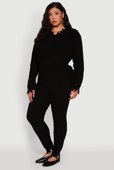 Womens Plus Frayed High Waisted Crochet Pants,