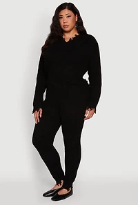 Womens Plus Frayed High Waisted Crochet Pants,