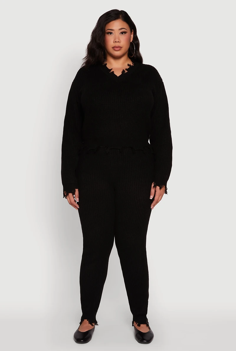 Womens Plus Frayed High Waisted Crochet Pants,