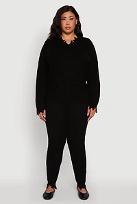 Womens Plus Frayed High Waisted Crochet Pants,