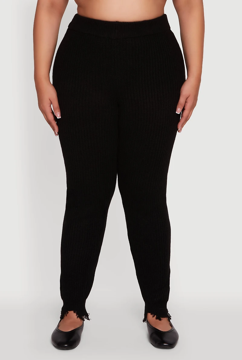 Womens Plus Frayed High Waisted Crochet Pants,