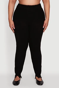 Womens Plus Frayed High Waisted Crochet Pants,