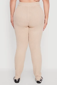 Womens Plus Size Frayed High Waisted Crochet Pants, Khaki, Size 2X