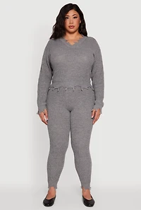 Womens Plus Frayed High Waisted Crochet Pants, Grey,