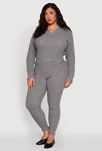 Womens Plus Size Frayed High Waisted Crochet Pants, Grey, Size 3X