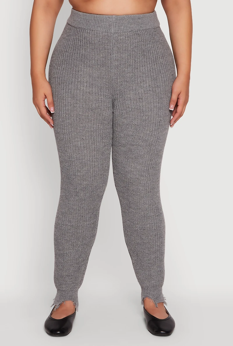 Womens Plus Frayed High Waisted Crochet Pants, Grey,
