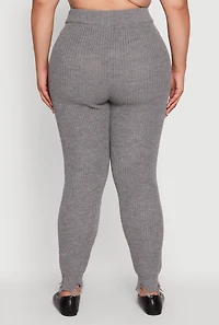 Womens Plus Frayed High Waisted Crochet Pants, Grey,