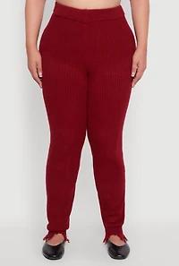 Womens Plus Size Frayed High Waisted Crochet Pants, Burgundy, Size 3X