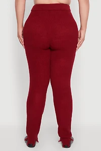 Womens Plus Size Frayed High Waisted Crochet Pants, Burgundy, Size 3X