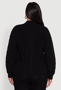 Womens Plus Cable Knit Long Sleeve Button Front Cardigan,