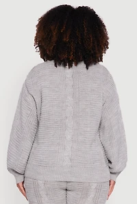 Womens Plus Size Cable Knit Long Sleeve Button Front Cardigan, Grey, Size 2X