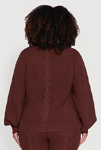 Womens Plus Cable Knit Long Sleeve Button Front Cardigan, 1X