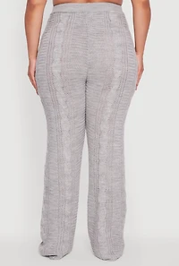 Womens Plus High Waisted Cable Knit Flared Leg Pants, Grey,