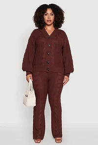 Womens Plus Size High Waisted Cable Knit Pants, Brown, Size 2X