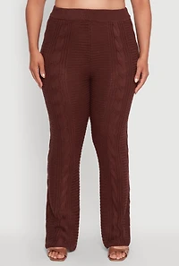 Womens Plus Size High Waisted Cable Knit Pants, Brown, Size 2X