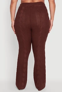 Womens Plus Size High Waisted Cable Knit Pants, Brown, Size 2X