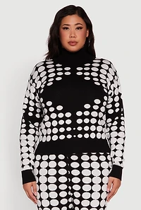 Plus Ribbed Knit Polka Dot Mock Neck Sweater