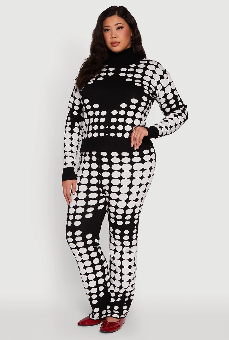 Womens Plus Size Ribbed Knit Polka Dot Mock Neck Sweater, Multi, Size 2X