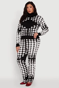 Womens Plus Size Ribbed Knit Polka Dot Mock Neck Sweater, Multi, Size 2X