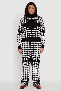 Womens Plus Size Ribbed Knit Polka Dot Mock Neck Sweater, Multi, Size 2X