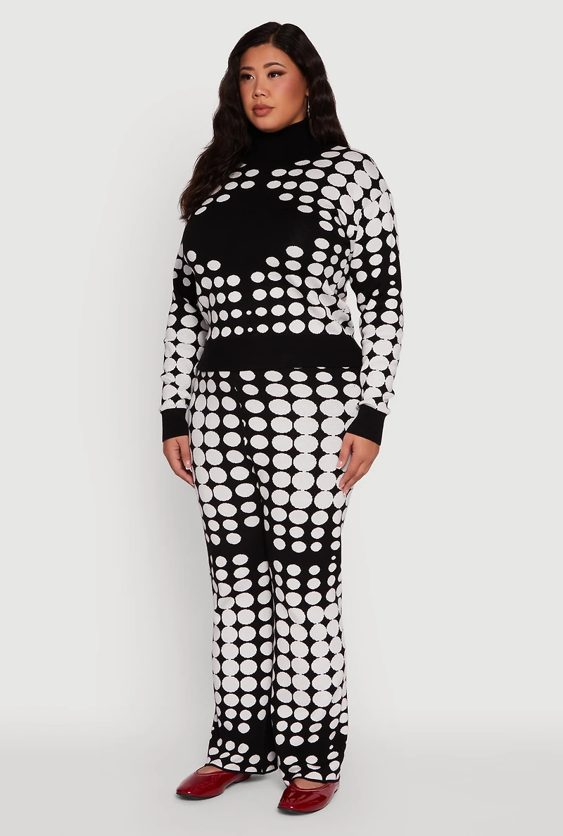 Womens Plus Size Ribbed Knit Polka Dot Mock Neck Sweater, Multi, Size 2X
