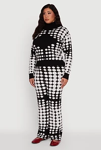 Womens Plus Ribbed Knit Polka Dot Mock Neck Sweater, Multi,