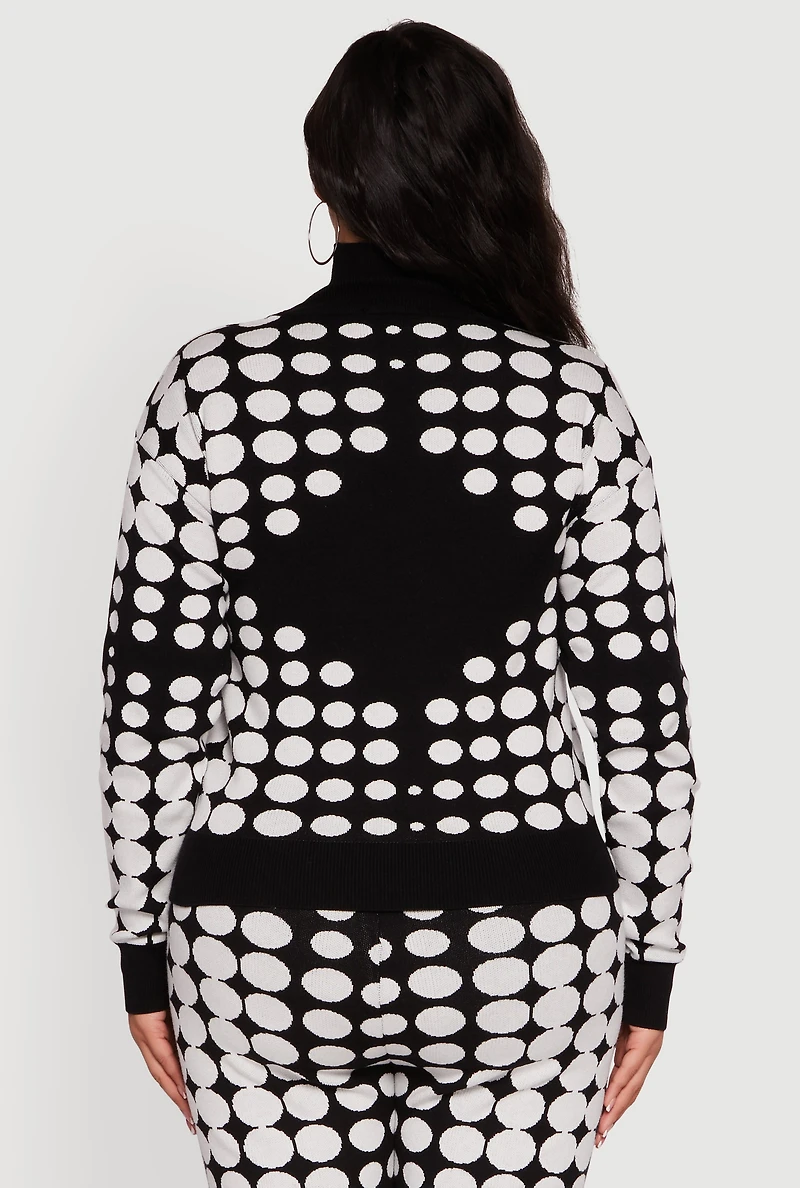 Womens Plus Ribbed Knit Polka Dot Mock Neck Sweater, Multi,