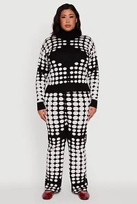 Womens Plus Size High Waisted Wide Leg Polka Dot Pants, Multi, Size 2X