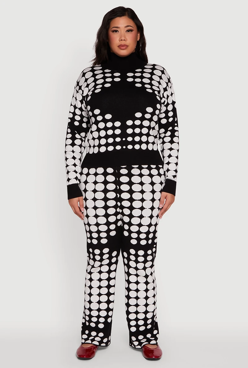 Womens Plus Size High Waisted Straight Leg Polka Dot Pants, Multi, Size 3X