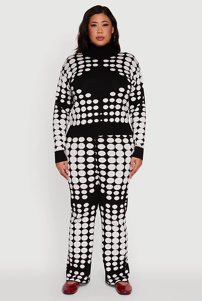 Womens Plus Size High Waisted Straight Leg Polka Dot Pants, Multi, Size 3X