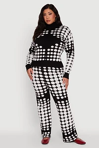 Womens Plus Size High Waisted Wide Leg Polka Dot Pants, Multi, Size 2X