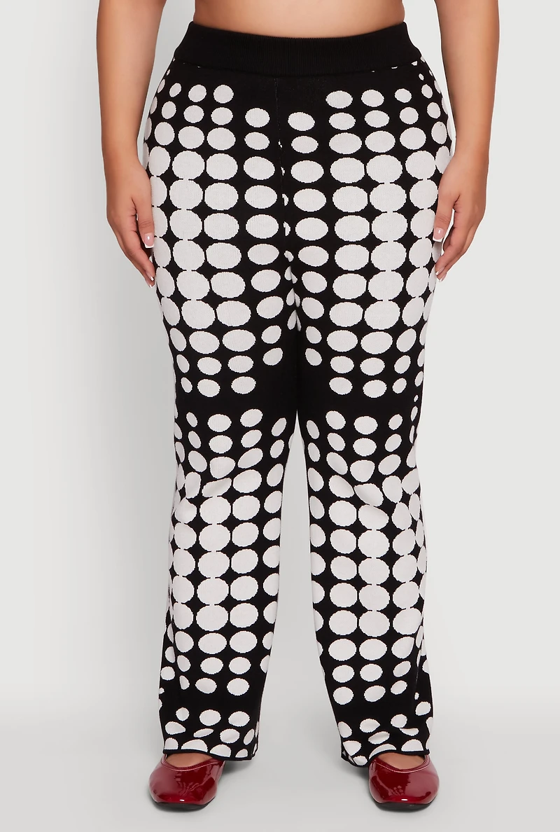 Womens Plus Size High Waisted Wide Leg Polka Dot Pants, Multi, Size 2X