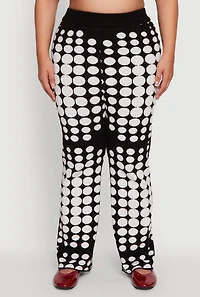 Womens Plus Size High Waisted Wide Leg Polka Dot Pants, Multi, Size 2X
