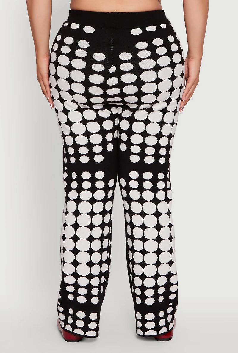 Womens Plus Size High Waisted Wide Leg Polka Dot Pants, Multi, Size 2X