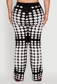 Womens Plus Size High Waisted Wide Leg Polka Dot Pants, Multi, Size 2X