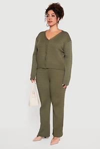 Plus Cable Knit Button Front Cardigan