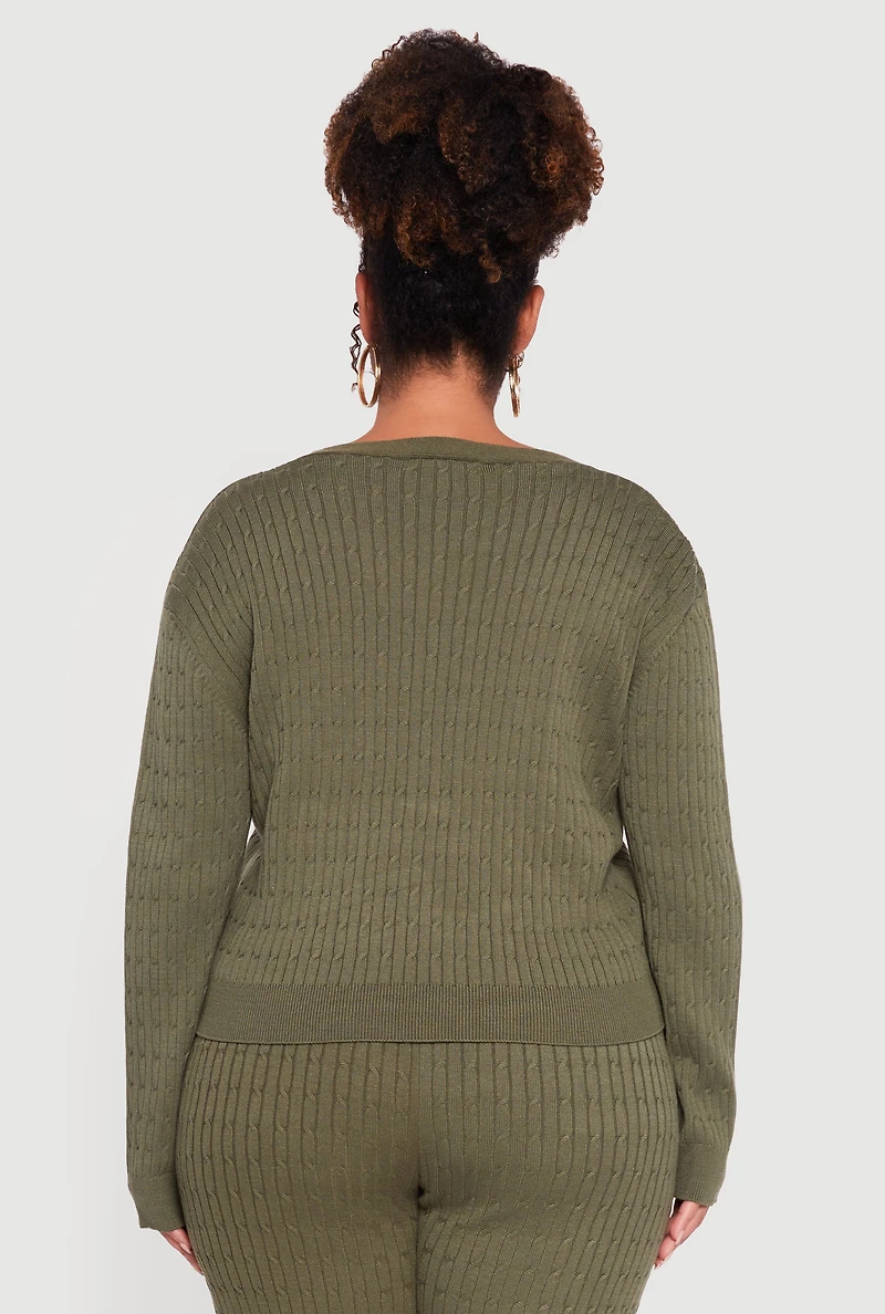 Plus Cable Knit Button Front Cardigan