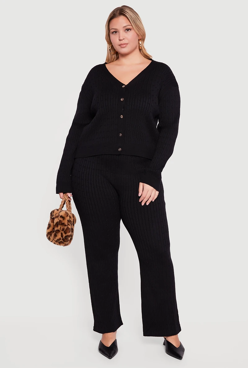 Plus Cable Knit Drawstring Waist Pull On Pants