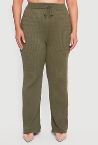 Plus Cable Knit Drawstring Waist Pull On Pants